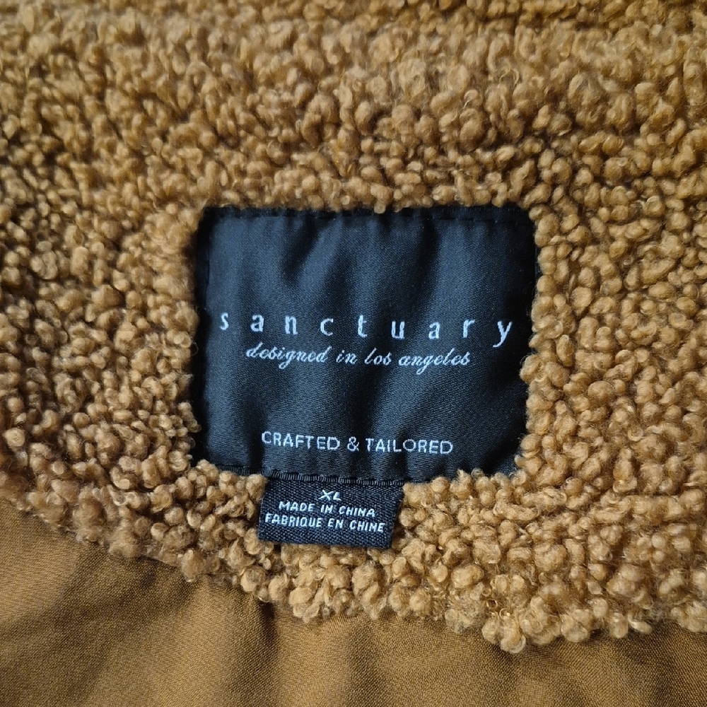 Sanctuary Faux Sherpa Cropped Trucker Jkt Teddy Fleece Button Front Camel Sz XL - Picture 9 of 9